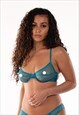 TEAL SATIN AND LACE PLUNGE BRA ADJUSTABLE BRA TEAL BRA BLUE 