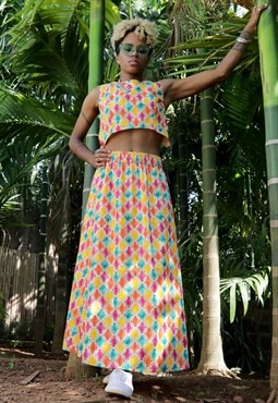 Carolyn Green Jenga Print Cotton Maxi Skirt with Elastic