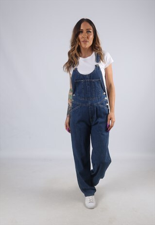 VINTAGE DENIM DUNGAREES WIDE LEG UK 8 XS (CK4F)