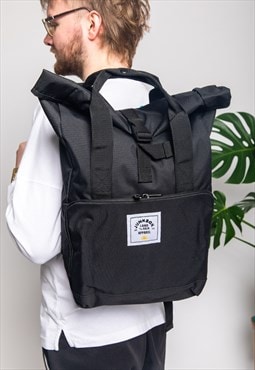 'The Everyday' Recycled Roll-Top Backpack in Black