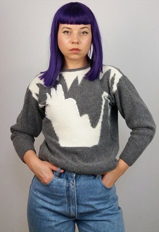 VINTAGE 80'S WOOL BLEND GRAPHIC PRINT SEQUIN JUMPER