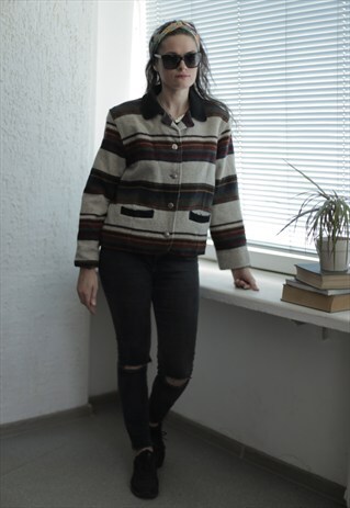 VINTAGE 80'S MULTICOLOR STRIPED LONG SLEEVES WOOL JACKET