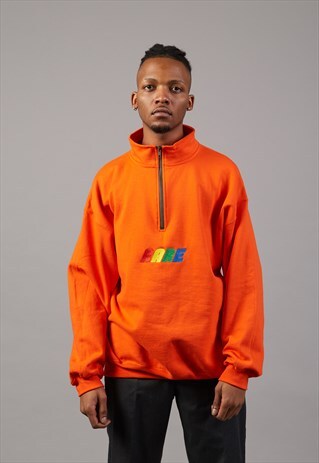 OVERSIZED 1/4 ZIP JUMPER IN ORANGE WITH COLORFUL EMBROIDERY
