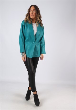 LEATHER JACKET FITTED BLAZER COLOURED VINTAGE UK 8 (CKBR)