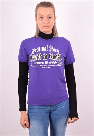 LEE WOMENS VINTAGE T-SHIRT TOP SMALL PURPLE 90S