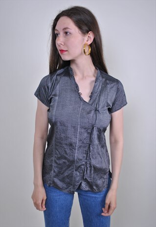 90S GRAY LACE MINIMALIST BLOUSE, SIZE S