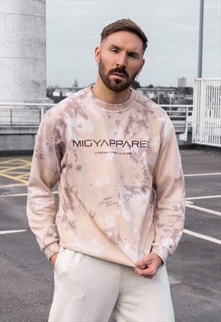 TIE-DYE SWEATSHIRT IN BROWN WITH PRINT