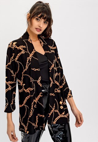 BLACK CHAIN PATTERN KIMONO JACKET