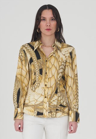 VINTAGE 90S ROBERTO CAVALLI YELLOW SNAKESKIN POINTED COLLAR