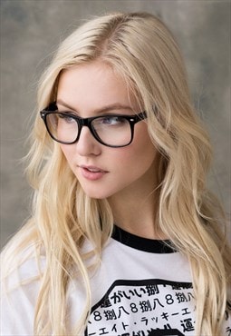 Geek Glasses Chunky Black Frames Kawaii Cute Clear Lens