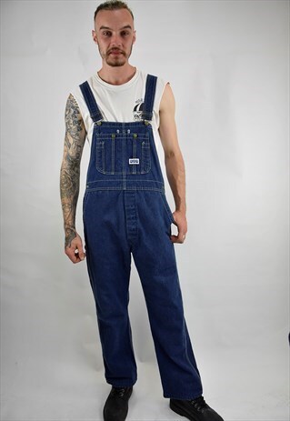 VINTAGE 90S BIG SMITH DARK BLUE DENIM WORKWEAR DUNGAREES