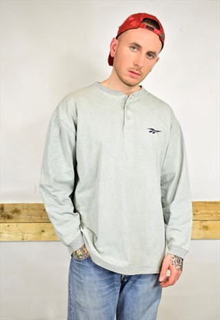 TRUE VINTAGE 90S REEBOK GREY BUTTON LONG SLEEVE TOP