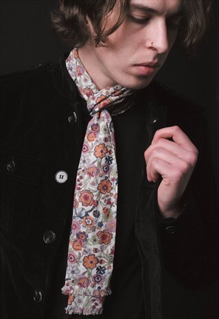 MENS WHITE FLORAL THIN DETAIL SCARF