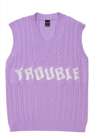 TROUBLE SWEATSHIRT KNITTED VEST NO SLEEVES JUMPER IN PURPLE