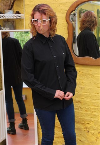 VINTAGE 90'S BLACK COTTON BOYFRIEND SHIRT SIZE 8 10 12