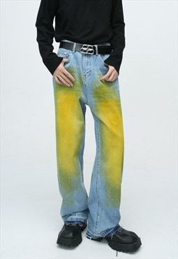 Unisex Retro yellow hand painted jeans A Vol.3
