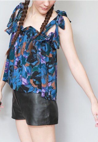 VINTAGE 1970'S PRETTY FLORAL OVERSIZED BOW BOHO TOP