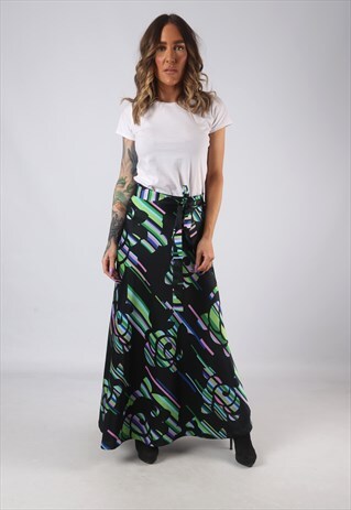 FLORAL PRINT SKIRT HIGH WAISTED LONG VINTAGE UK 10 (GWBQ)