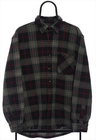 Vintage FreeJNY Grey Check Fleeced Flannel Shirt Mens