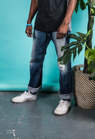 VINTAGE LEVI'S 512 JEANS IN BLUE DENIM WITH RIPS PAINT MARKS