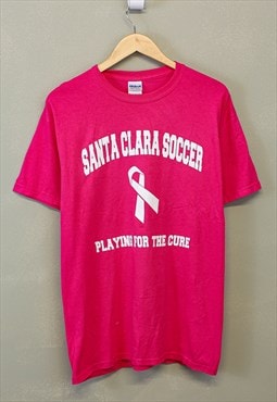Vintage Soccer Graphic Tee Pink Short Sleeve 90s