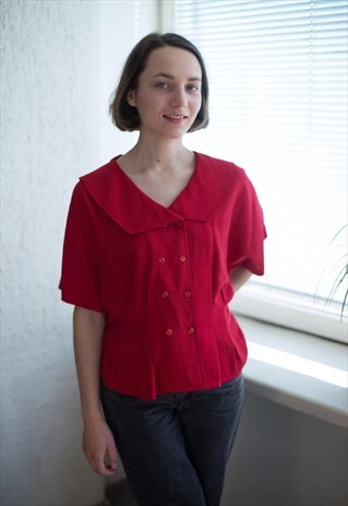 VINTAGE 80'S RED DOUBLE BREASTED TOP