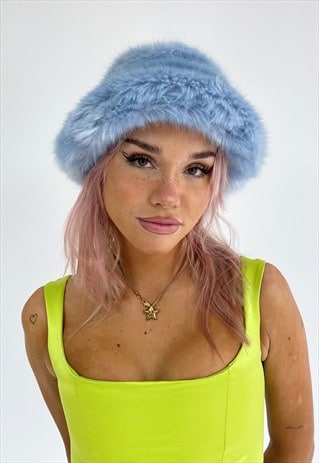 POWDER BLUE FAUX FUR HAT