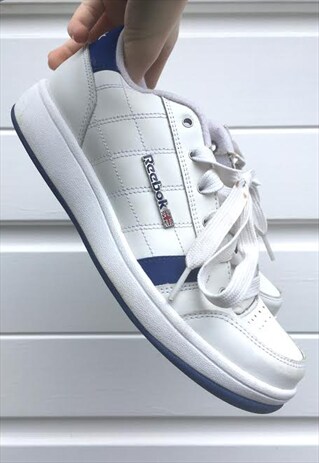 WOMENS VINTAGE REEBOK WHITE BLUE TRAINERS SHOES 90S Y2K