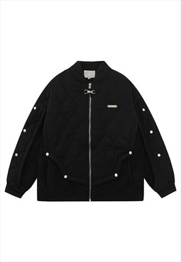 Quilted utility bomber fleece finish puffer jacket in black 