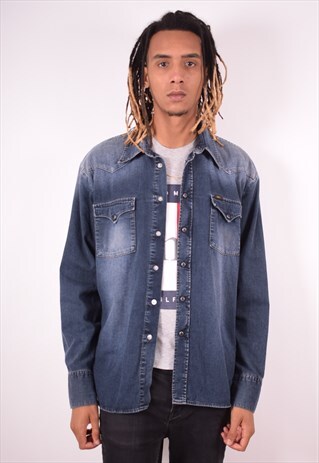 LEE MENS VINTAGE DENIM SHIRT XXL BLUE 90S