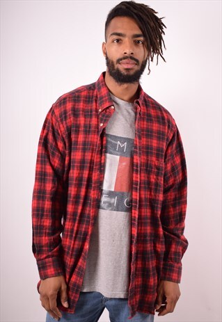 MENS VINTAGE FLANNEL SHIRT XL RED CHECK 90S