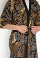 Navy Cotton Kimono Robe Dressing Gown 