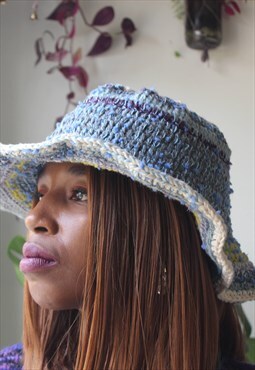 Unisex granny square bucket hat  denim blue 