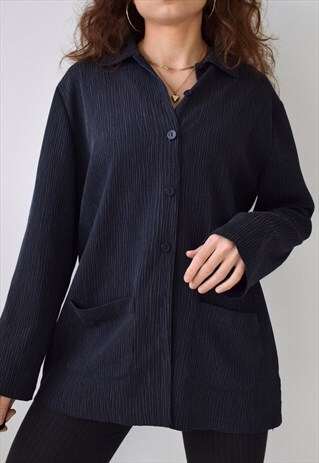 CHIC VINTAGE CHARCOAL CREPE TEXTURED SHIRT JACKET 90S