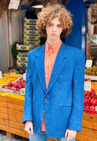 VINTAGE 90'S BLUE TWO BUTTON BLAZER WITH SHOULDER PADS