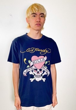 Vintage y2k navy printed t-shirt 