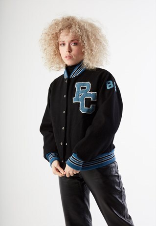 90S VINTAGE BLACK AND BLUE VARSITY JACKET