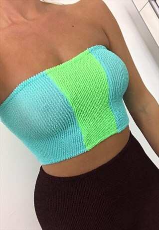 NEON STRIPE CRINKLE BOOB TUBE