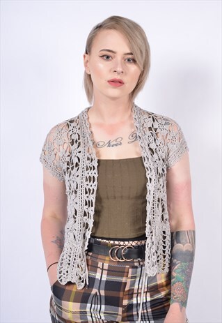 VINTAGE 90S SHEER CROCHET SHRUG IN BEIGE