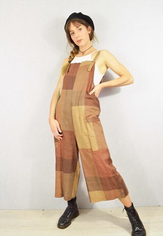 PATTERNED DUNGAREES RELAXED FIT 3/4 LENGTH COFFEE PATCHWORK