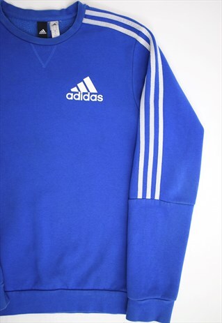 VINTAGE 90S ADIDAS BRIGHT BLUE STRIPE SHOULDER SWEATSHIRT