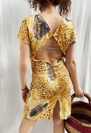 VINTAGE 90S SEXY ANIMAL PRINT KEYHOLE MINI PARTY DRESS