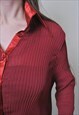 VINTAGE RED RIBBED PARTY BLOUSE, 90S BRIGHT COLLAR SHIRT 