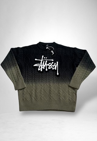 Green & Black Stussy Crewneck Sweater