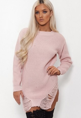 ISA PINK RIPPED HEM OVERSIZED JUMPER