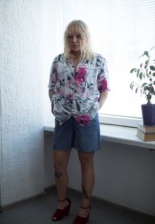 VINTAGE 80'S WHITE/PINK FLOWER PATTERNED TOP
