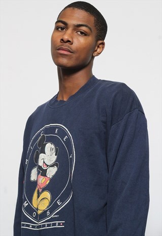 VINTAGE MICKEY MOUSE DISNEY PRINT CARTOON SWEATSHIRT BLUE