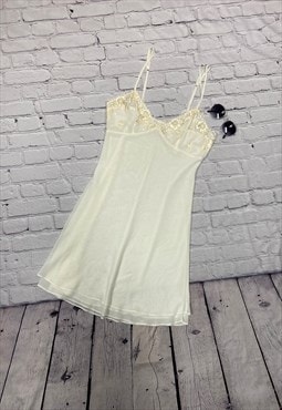 Y2K Cream Embroidered Detail Slip Dress Size 12