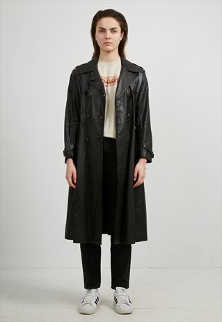 VINTAGE BLACK LEATHER TRENCH COAT