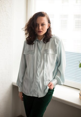 VINTAGE 90'S PASTEL MINT GREEN BUTTON UP SHIRT